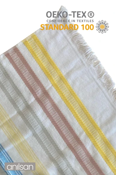 Sarı Kırmızı Çizgili Plaj Havlusu %100 Pamuk 75x150 - Resim 2