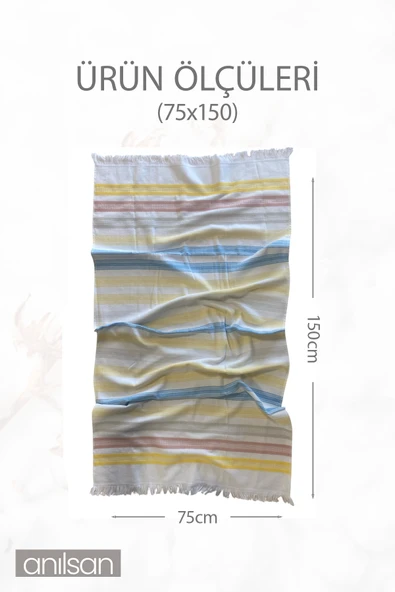 Sarı Kırmızı Çizgili Plaj Havlusu %100 Pamuk 75x150 - Resim 3