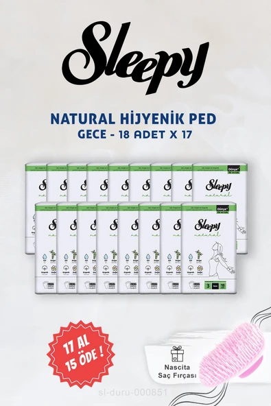 Sleepy Natural Ultra Hijyenik Ped Gece 18 li 17 AL 15 ÖDE ve Saç Fırçası ürün görseli