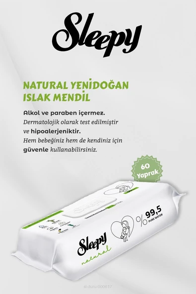 Sleepy 28 AL 25 ÖDE Natural Yenidoğan Islak Bebek Havlusu 60'lı ve Bebe Pamuğu - Resim 2