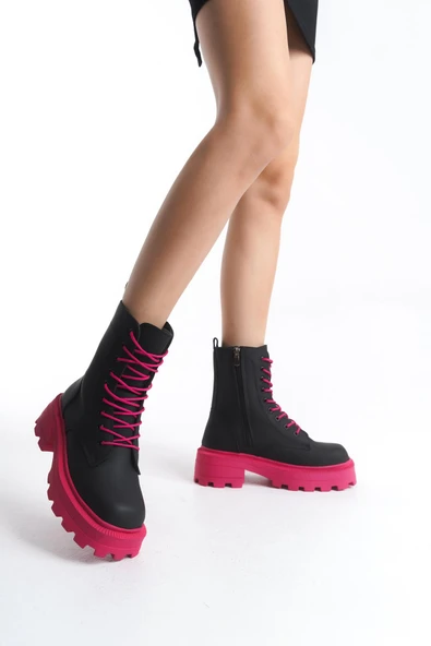 Kadın Renkli Tabanlı Bot Kalın Taban Bağcıklı Fermuarlı Günlük Rahat Bot