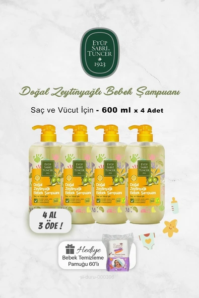 4 AL 3 ÖDE Eyüp Sabri Tuncer Bebek Şampuanı 600 ml, Bebek Pamuğu Hediye ürün görseli