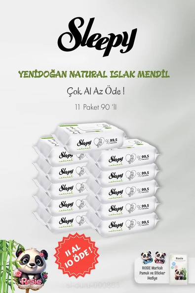 Sleepy Natural Yenidoğan Islak Mendili 90 Adet 11 AL 10 ÖDE ve 60'lı ROSIE ürün görseli