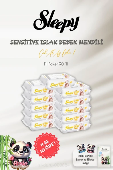 Sleepy Sensitive Islak Mendil 90'lı 11 AL 10 ÖDE ve ROSIE Pamuk 60'lı ürün görseli