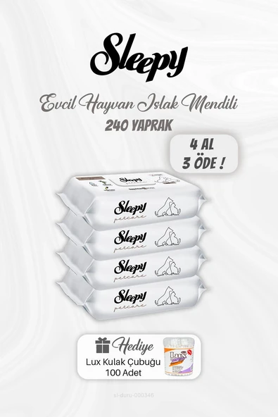 4 AL 3 ÖDE Evcil Hayvan Islak Mendili 240 Yaprak, Kulak Çubuğu Hediyeli ürün görseli