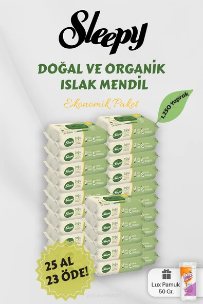 Sleepy Organik Islak Mendil 25 AL 23 Öde Hediyeli