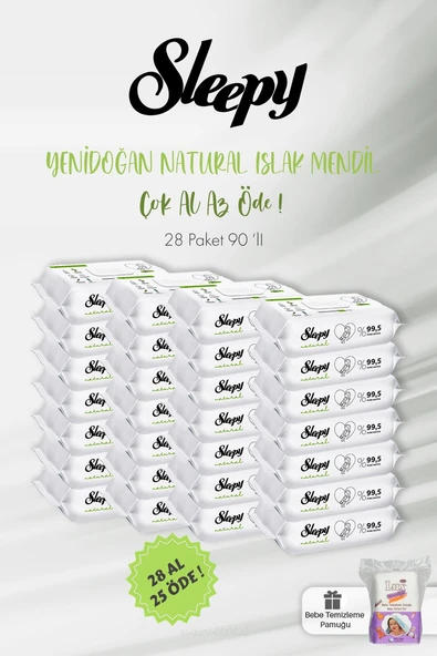Sleepy Natural Yenidoğan Islak Mendili 90 Adet 28 AL 25 ÖDE ve Bebek Pamuğu ürün görseli