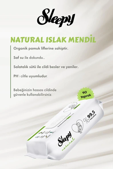 Sleepy 36 AL 33 ÖDE Natural Yenidoğan Islak Mendili 90 Adet ve Bebek Pamuğu 60 Adet - Resim 2