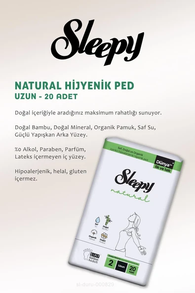 11 AL 10 ÖDE Sleepy Natural Uzun Ultra Hijyenik Ped 20 Adet ve Organik Islak Mendil 50 li - Resim 2