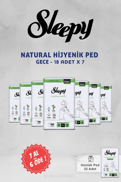 Sleepy Natural Ultra Hassas Hijyenik Ped Gece 7 AL 6 ÖDE 18 Adet ve 32 li Günlük Ped ürün görseli
