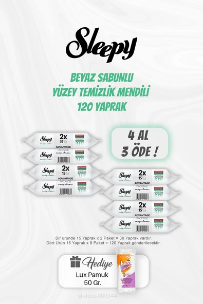 4 AL 3 ÖDE Yüzey Temizlik Mendili 120 Adet, Pamuk Hediyeli