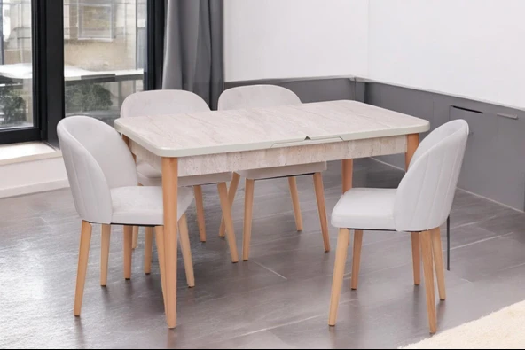 Göksu Traverten Boyalı Mdf Mutfak Masa Takımı 80x130 ürün görseli 1