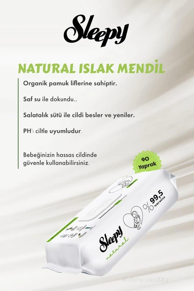 Sleepy Natural Yenidoğan Islak Mendili 90 Adet 11 AL 10 ÖDE ve 60'lı ROSIE - Resim 2