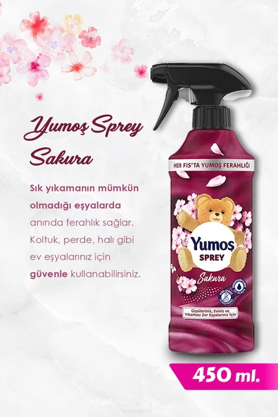 Yumoş Sakura Sprey, 5 AL 4 Öde 450 ml, Pamuk Hediyeli - 2
