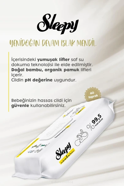 Sleepy Yenidoğan Devam Islak Bebek Havlusu 40'lı 7 AL 6 ÖDE ve 60'lı Bebe Pamuğu - Resim 2