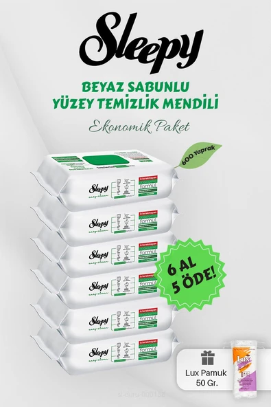 Sleepy 100' lü Beyaz Sabunlu Yüzey Havlusu 6 AL 5 Öde Hediyeli ürün görseli