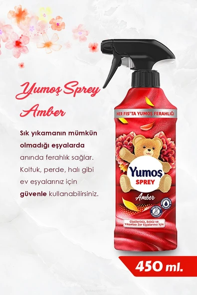 Yumoş Amber Sprey, 5 AL 4 Öde 450 ml, Pamuk Hediyeli - 2