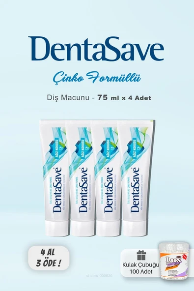Dentas Save 4 AL 3 ÖDE Diş Macunu Çinko Formül 75 ml ve Kulak Çubuğu