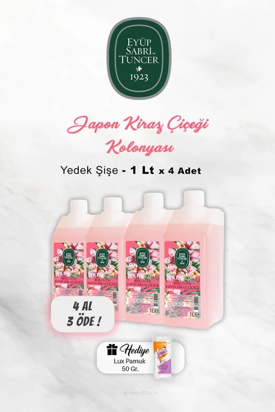 4 AL 3 ÖDE Eyüp Sabri Tuncer Japon Kiraz Çiçeği Kolonyası 1 Lt, Pamuk Hediyeli