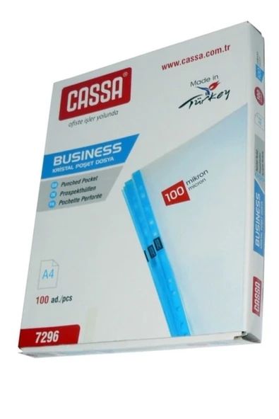 Poşet Dosya A4 Kristal 100 Lü 1 Paket Cassa 7296 Kalın Poşet Dosya Föy Mavi Şeritli 100 Mikron Şeffaf Belge Arşivleme - 2
