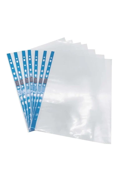 Poşet Dosya A4 Kristal 100 Lü 1 Paket Cassa 7296 Kalın Poşet Dosya Föy Mavi Şeritli 100 Mikron Şeffaf Belge Arşivleme - 3