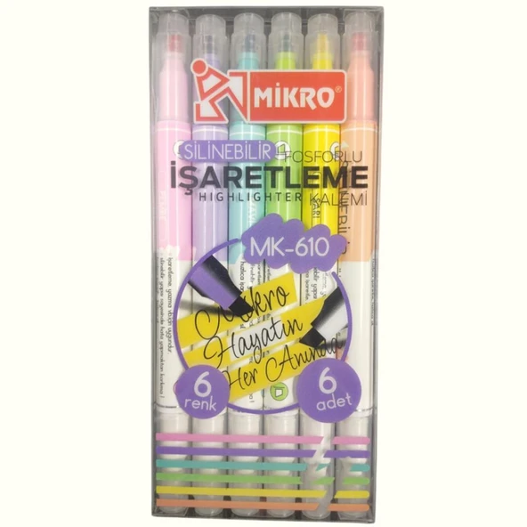 MIKRO MK-610-24 SILINEBILIR FOSFORLU KALEM 6 LI ürün görseli 1