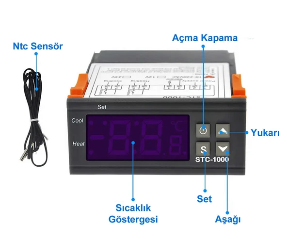 STC-1000 Sıcaklık Termostatı 220V 10A 110V-220V Isıtıcı Soğutucu Dijital Ekran 10K NTC Sıcaklık Sensörü Kuluçka Akvaryum Buzdolabı Fırın - 2