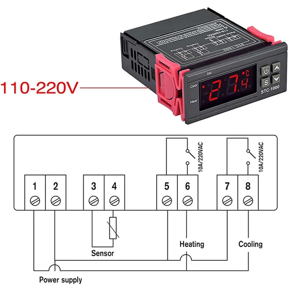 STC-1000 Sıcaklık Termostatı 220V 10A 110V-220V Isıtıcı Soğutucu Dijital Ekran 10K NTC Sıcaklık Sensörü Kuluçka Akvaryum Buzdolabı Fırın - 8