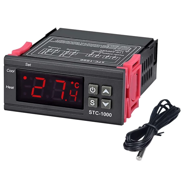 STC-1000 Sıcaklık Termostatı 220V 10A 110V-220V Isıtıcı Soğutucu Dijital Ekran 10K NTC Sıcaklık Sensörü Kuluçka Akvaryum Buzdolabı Fırın - 3