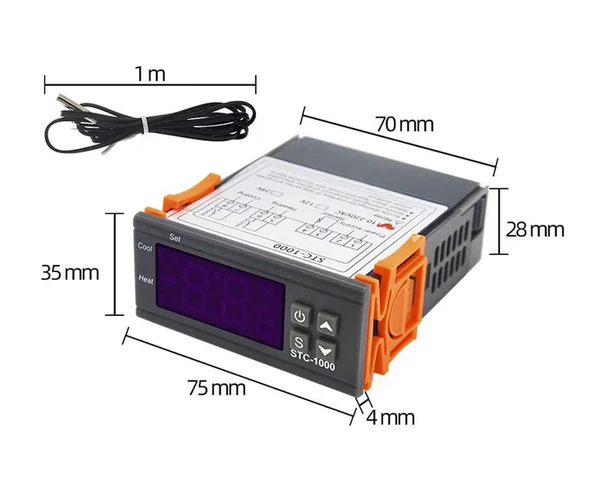 STC-1000 Sıcaklık Termostatı 220V 10A 110V-220V Isıtıcı Soğutucu Dijital Ekran 10K NTC Sıcaklık Sensörü Kuluçka Akvaryum Buzdolabı Fırın - 5