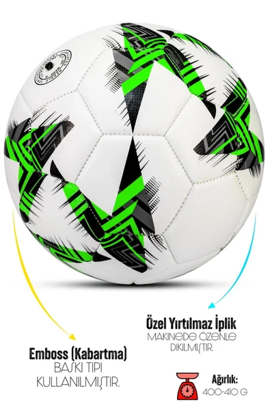 Futbol Topu - Dayanıklı Sert Zemin ve Halı Saha İçin Mükemmel Performans ( Yeşil - Pompalı Set ) - 2
