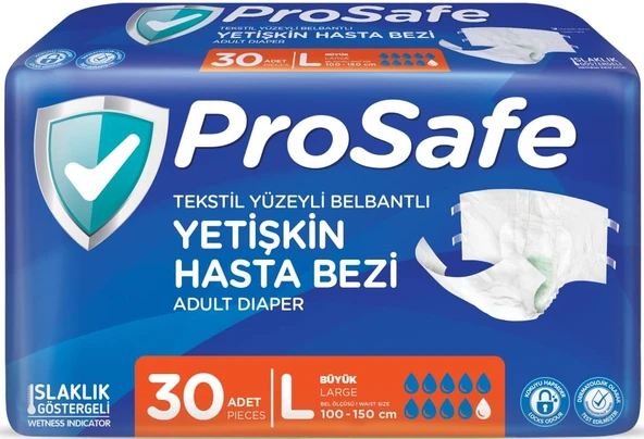 Prosafe Hasta Bezi Yetişkin Bel Bantlı Tekstil Yüzey L - Large - Büyük Boy 30 Adet Tekli Pk