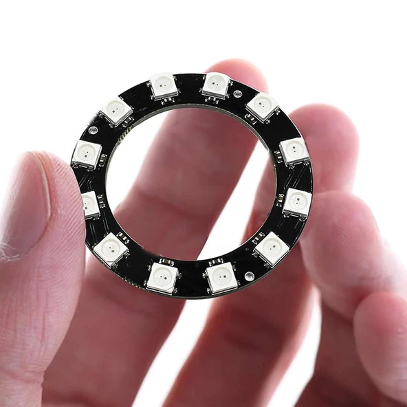 12 Led Halka WS2812B 5050 Rgb Led 12 Bit NeoPixel Halka Ring WS2812B 5050 Rgb Led Modül 12li Dijital Adreslenebilir Lamba - Resim 6