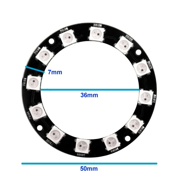 12 Led Halka WS2812B 5050 Rgb Led 12 Bit NeoPixel Halka Ring WS2812B 5050 Rgb Led Modül 12li Dijital Adreslenebilir Lamba - Resim 3