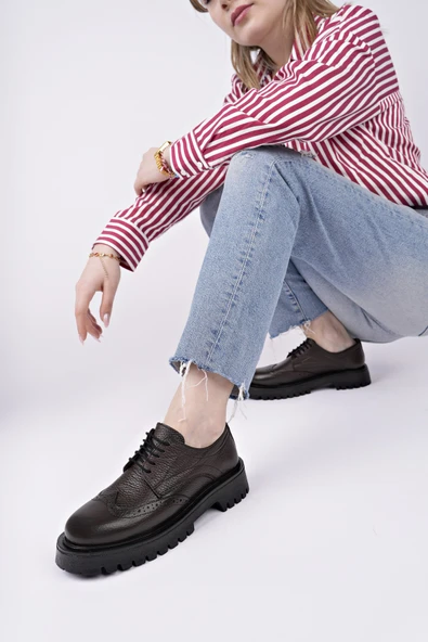 Muggo AMOUR  Bağcıklı Hakiki Deri Kalın Taban Günlük Casual Makosen Kadın Loafer Ayakkabı - 8