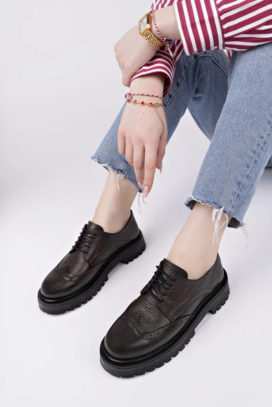 Muggo AMOUR  Bağcıklı Hakiki Deri Kalın Taban Günlük Casual Makosen Kadın Loafer Ayakkabı - 5