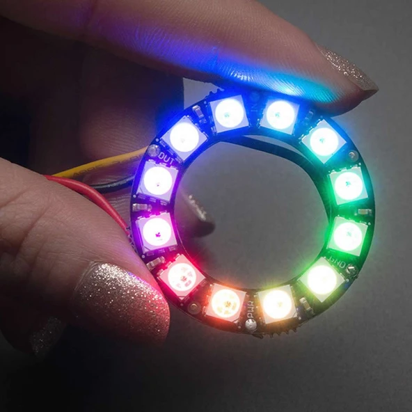 12 Led Halka WS2812B 5050 Rgb Led 12 Bit NeoPixel Halka Ring WS2812B 5050 Rgb Led Modül 12li Dijital Adreslenebilir Lamba - Resim 2