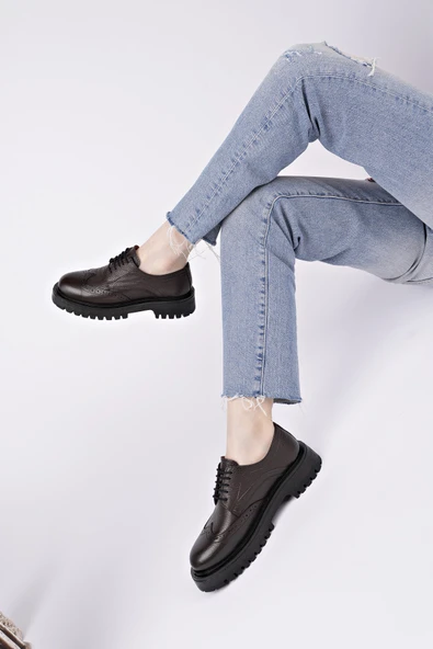 Muggo AMOUR  Bağcıklı Hakiki Deri Kalın Taban Günlük Casual Makosen Kadın Loafer Ayakkabı - 6