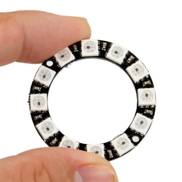 12 Led Halka WS2812B 5050 Rgb Led 12 Bit NeoPixel Halka Ring WS2812B 5050 Rgb Led Modül 12li Dijital Adreslenebilir Lamba
