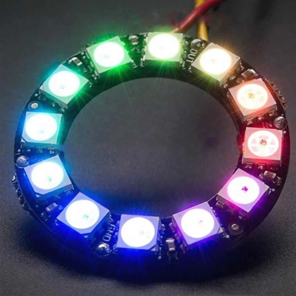 12 Led Halka WS2812B 5050 Rgb Led 12 Bit NeoPixel Halka Ring WS2812B 5050 Rgb Led Modül 12li Dijital Adreslenebilir Lamba - Resim 5