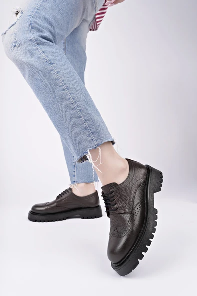 Muggo AMOUR  Bağcıklı Hakiki Deri Kalın Taban Günlük Casual Makosen Kadın Loafer Ayakkabı - 7