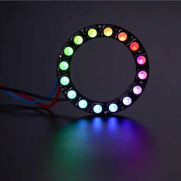 16 Led Halka WS2812B 5050 Rgb Led 16 Bit NeoPixel Halka Ring WS2812B 5050 Rgb Led Modül 16lı Dijital Adreslenebilir Lamba - Resim 2