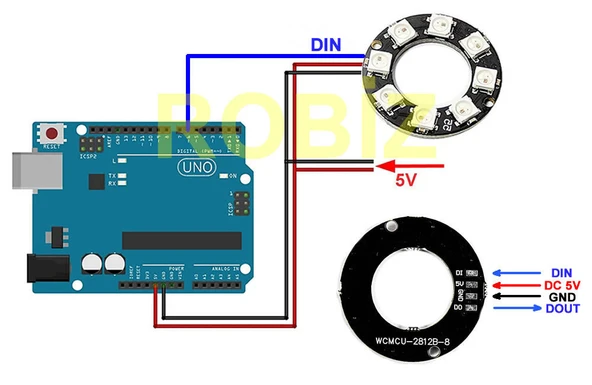 16 Led Halka WS2812B 5050 Rgb Led 16 Bit NeoPixel Halka Ring WS2812B 5050 Rgb Led Modül 16lı Dijital Adreslenebilir Lamba - Resim 8