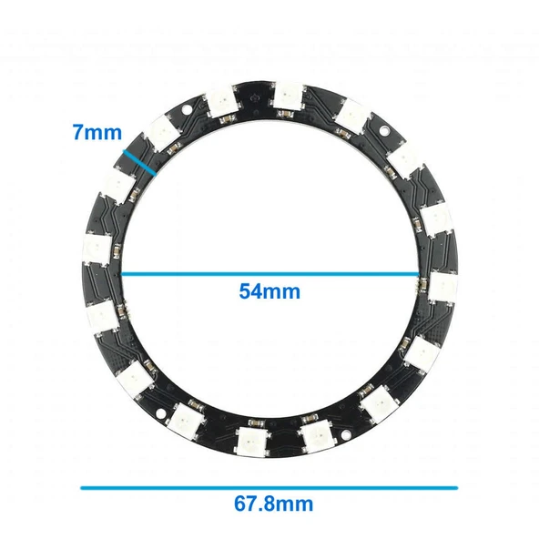 16 Led Halka WS2812B 5050 Rgb Led 16 Bit NeoPixel Halka Ring WS2812B 5050 Rgb Led Modül 16lı Dijital Adreslenebilir Lamba - Resim 3