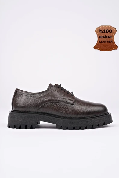 Muggo BLANCA  Bağcıklı Hakiki Deri Kalın Taban Günlük Casual Makosen Kadın Loafer Ayakkabı