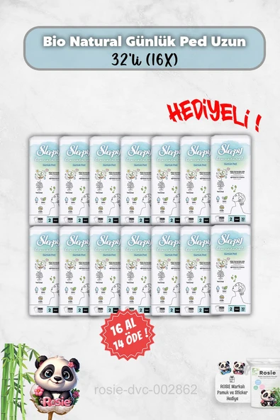 Sleepy 16 Al 14 Öde Günlük Ped Uzun 32'li Bio Natural ve Rosie Hediye ürün görseli
