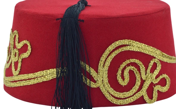 İşlemeli Püsküllü Kırmızı Damat Kına Erkek Fesi 9cm - 4