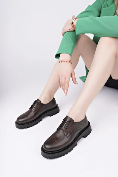 Muggo BLANCA  Bağcıklı Hakiki Deri Kalın Taban Günlük Casual Makosen Kadın Loafer Ayakkabı - 5