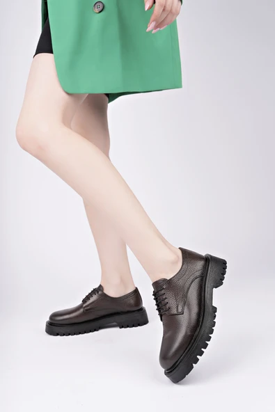 Muggo BLANCA  Bağcıklı Hakiki Deri Kalın Taban Günlük Casual Makosen Kadın Loafer Ayakkabı - 8