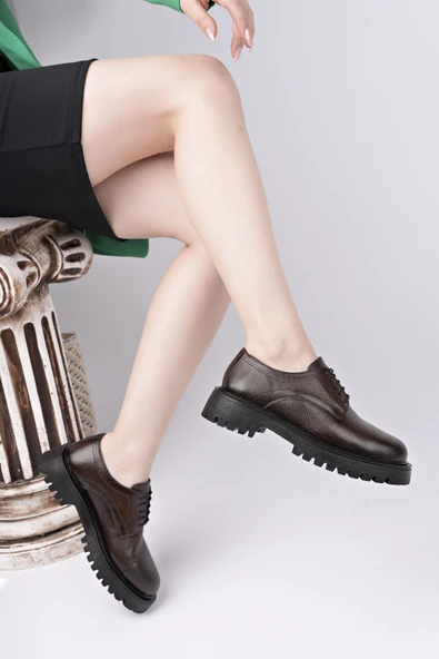 Muggo BLANCA  Bağcıklı Hakiki Deri Kalın Taban Günlük Casual Makosen Kadın Loafer Ayakkabı - 7